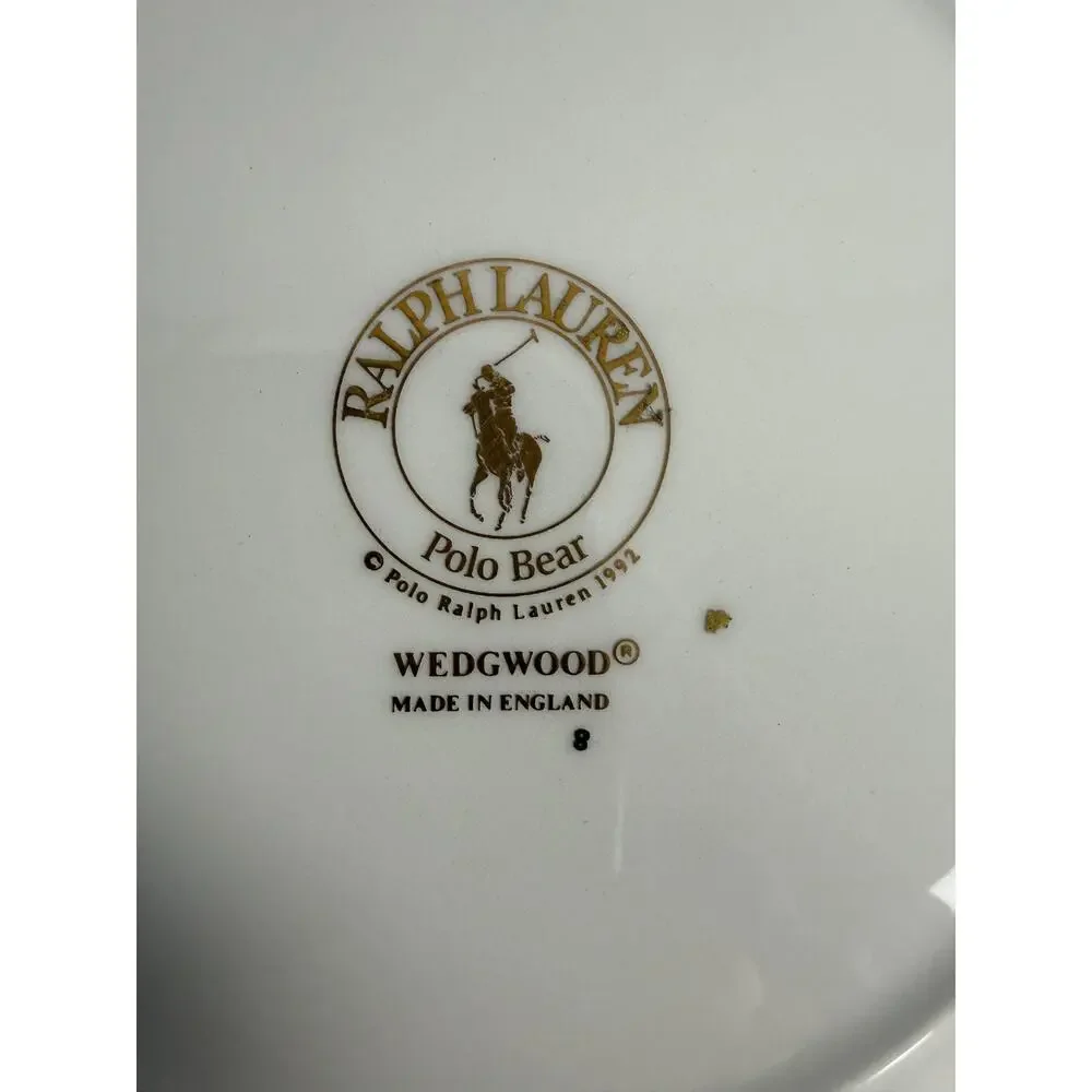 Ralph Lauren Wedgwood Polo Bear Bowl & Salad Plate 1992 Gold Rims